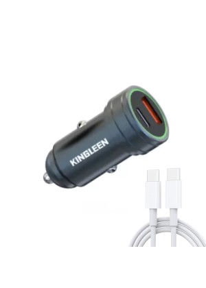 KINGLEEN C925 Car Charger PD18W With USB & Type-C Port 5V / 3.1A & Type-C to Type-C Cable - Color: Black