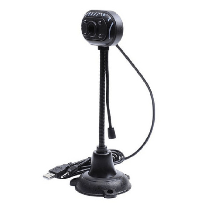 Κάμερα Υπολογιστή 480p Webcam USB με Εύκαμπτη Βάση με Μικρόφωνο & 4 φώτα LED για Φορητό & Σταθερό Υπολογιστή FLX-120 - Χρώμα: Μαύρο