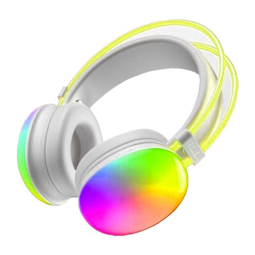 O-LONNIE YDM80 Ενσύρματα - Ασύρματα Bluetooth Ακουστικά με Φωτισμό RGB & Θύρα Φόρτισης Type-C - Λευκό / Κίτρινο