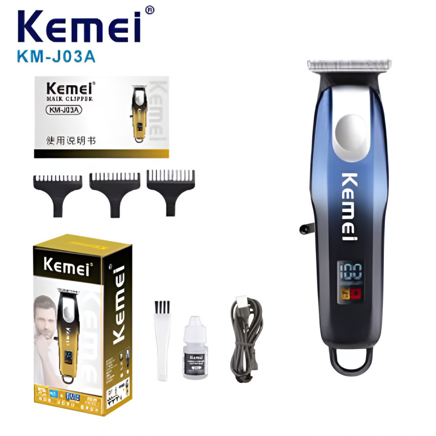 KEMEI KM-J03A Επαναφορτιζόμενη Κουρευτική Μηχανή - Χρώμα: Μπλε / Μαύρο