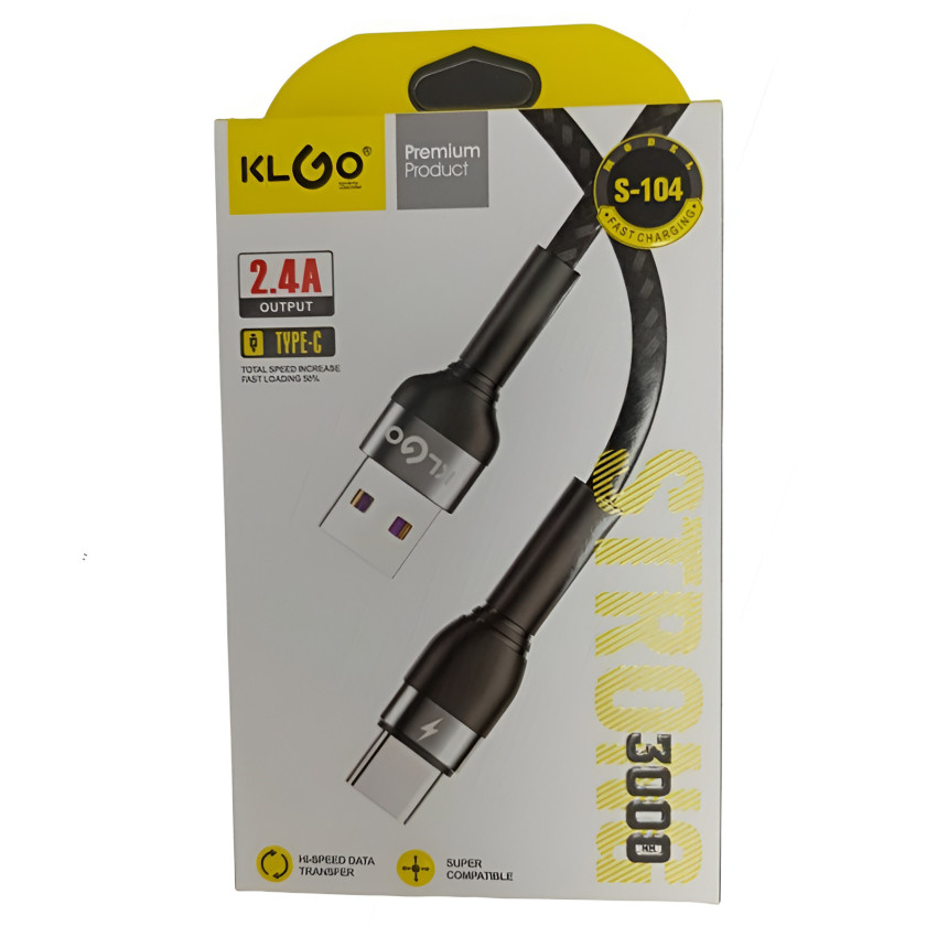 KLGO S-104 Καλώδιο Φόρτισης & Μεταφοράς Δεδομένων USB-A σε Type-C 3m - Χρώμα: Ασημί
