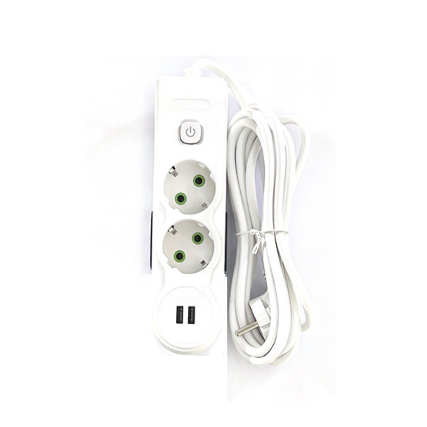 Πολύμπριζο Power Supply με 2x Πρίζες & 2x USB Θύρες & Διακόπτη ON / OFF - Χρώμα: Άσπρο