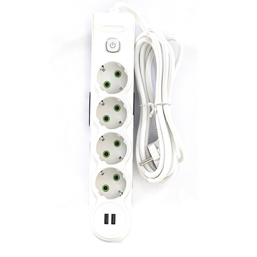 Πολύμπριζο Power Supply με 4x Πρίζες & 2x USB Θύρες & Διακόπτη ON / OFF - Χρώμα: Άσπρο