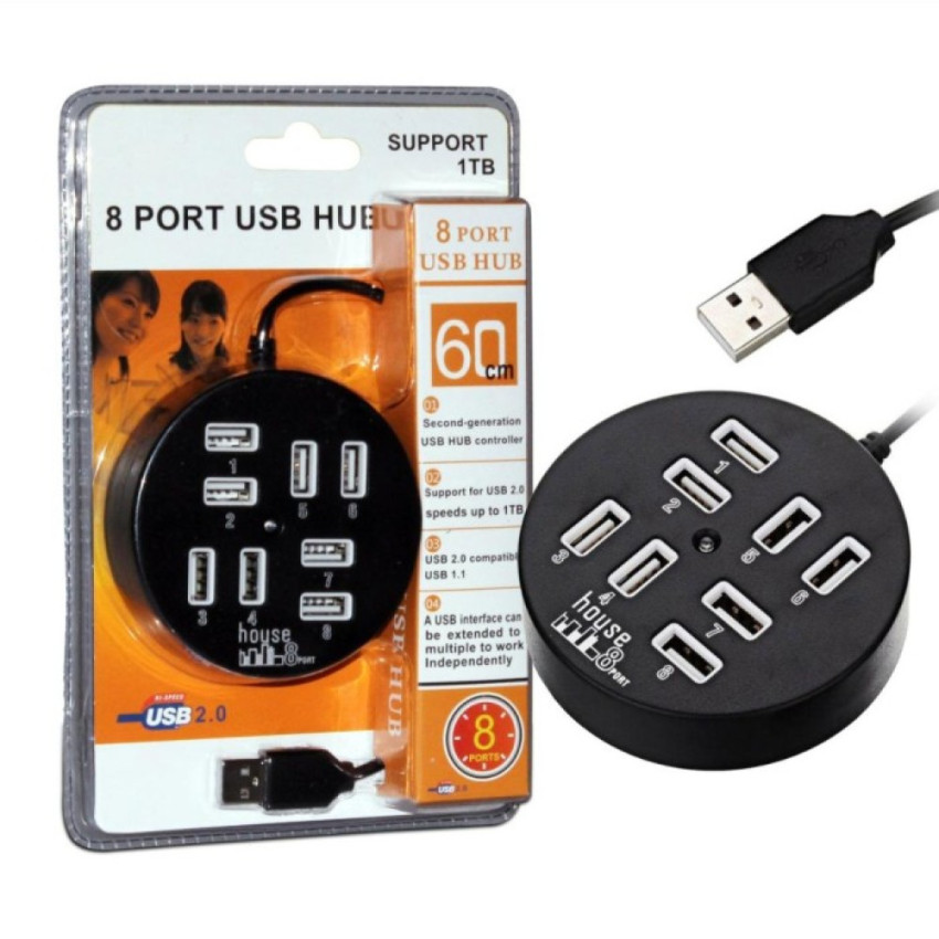 USB 2.0 Hub 8 Θυρών με Σύνδεση USB-A 60cm P-2108 - Χρώμα: Μαύρο