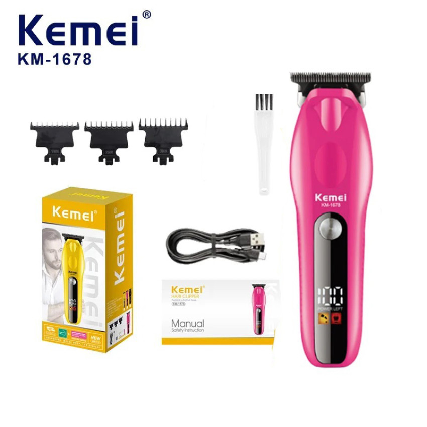 KEMEI KM-1678 Επαναφορτιζόμενη Κουρευτική Μηχανή - Χρώμα: Φούξια