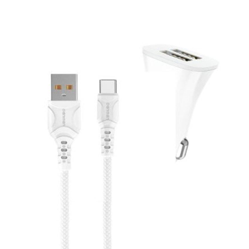 VDENMENV DZ06T Φορτιστής Αυτοκινήτου με 2X Θύρες USB-A & Καλώδιο USB-A σε Type-C Γρήγορης Φόρτισης QC3.0 - Χρώμα: Λευκό