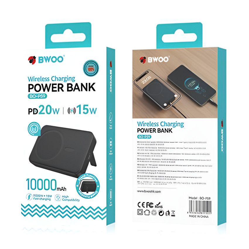 BWOO BO-P59 Magsafe Wireless Fast Charging PowerBank 20W Wired +15W Wireless Charge 10000mAh - Χρώμα: Μαύρο