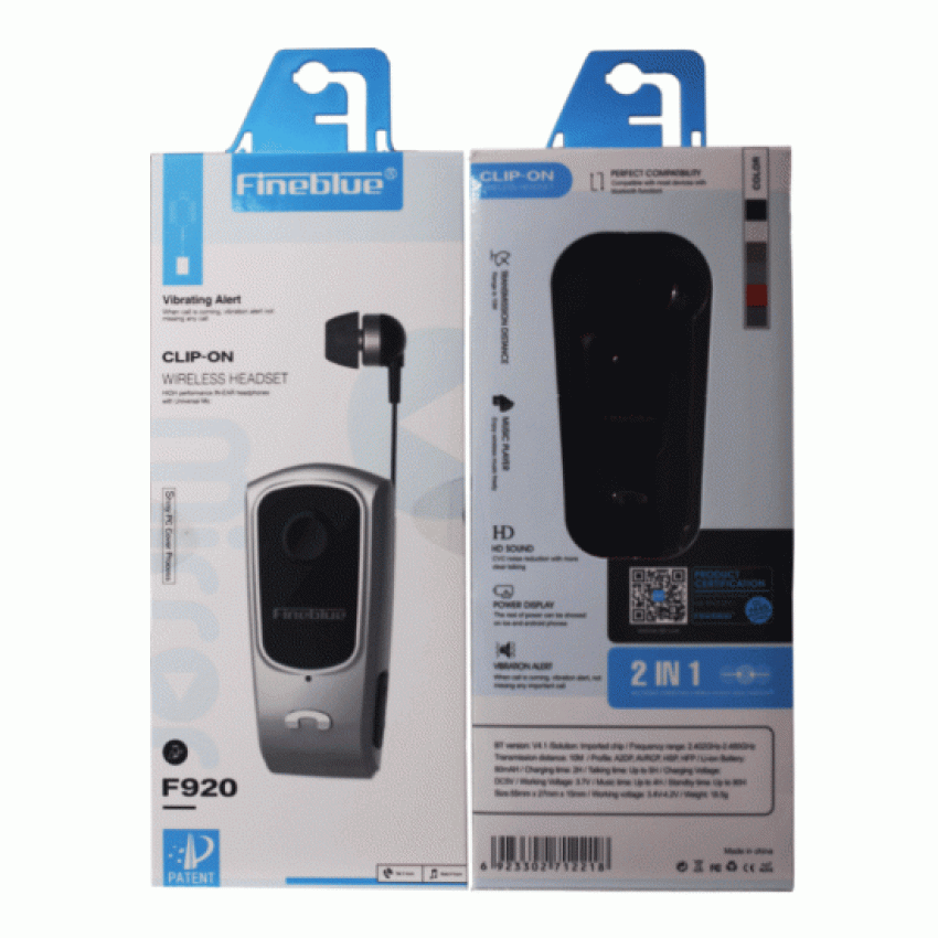Fineblue F920 In-ear Bluetooth Handsfree Ακουστικό Πέτου - Χρώμα: Μαύρο