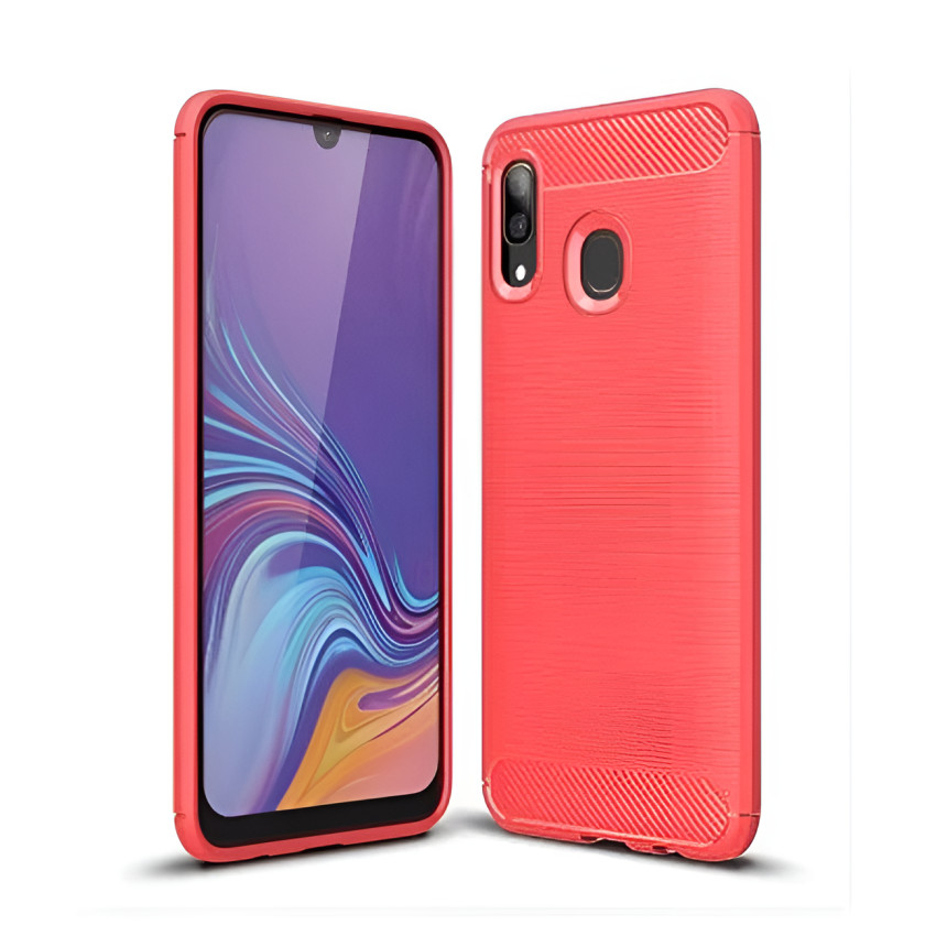Θήκη Πλάτης Σιλικόνης Carbon για Samsung Galaxy A40 - Χρώμα: Κόκκινο