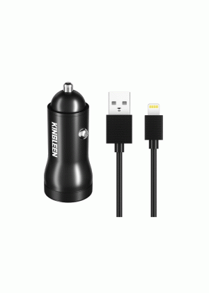 KINGLEEN C919 Car Charger 2 USB Ports 3.1A & USB to Lightning Cable 15W - Color: Black
