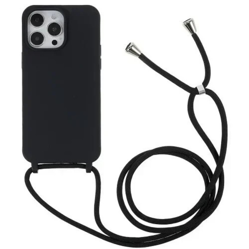Θήκη Σιλικόνης με Λουράκι για iPhone 15 Plus - Χρώμα: Μαύρο