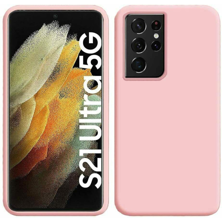 Θήκη Πλάτης Σιλικόνης Απλή για Samsung Galaxy S21 Ultra - Χρώμα: Ρόζ