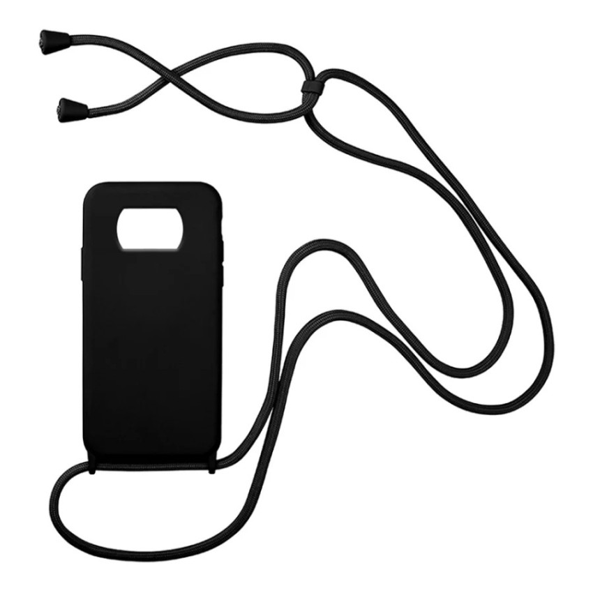 Θήκη Πλάτης Σιλικόνης με Λουράκι για Xiaomi Poco X3/Poco X3 Pro - Χρώμα: Μαύρο