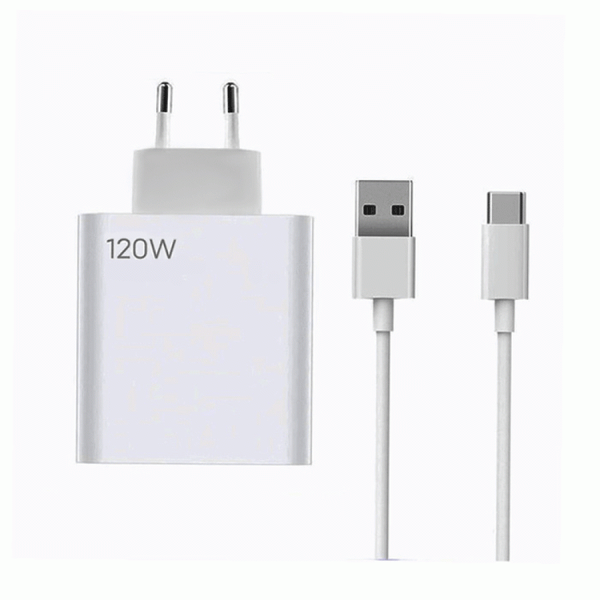 Γρήγορος Φορτιστής για SmartPhone 120W Max με 1 USB Θύρα & Καλώδιο USB-A σε Type-C - Χρώμα: Άσπρο
