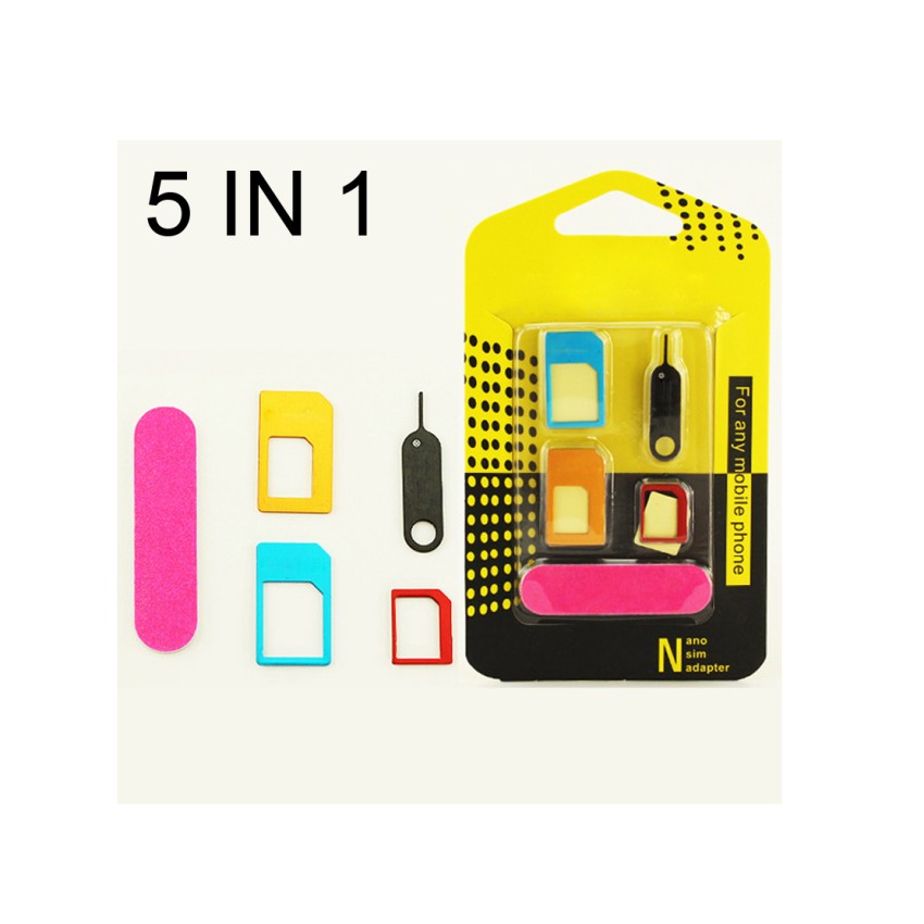 5 in 1 Nano Sim Card Adapters Micro Sim Card Standard SIM Card Adapter For iPhone 4 4S 5 5c 5s 6 6s