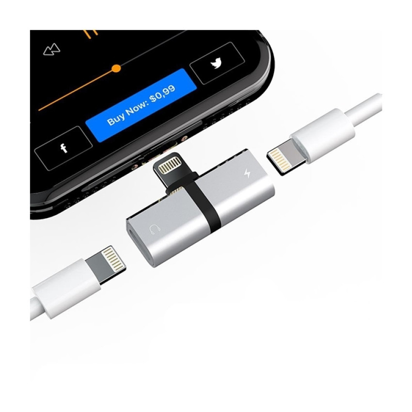 Splitter Μετατροπέας Lightning Male σε Lightning 2x Female - Χρώμα: Ασημί