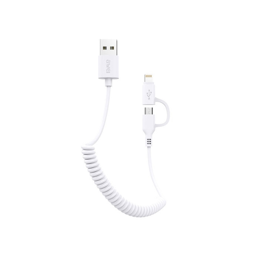 Καλώδιο Φόρτισης Awei CL-53 1m Micro USB/Lightning Fast Multi Charging Cable - Χρώμα: Λευκό