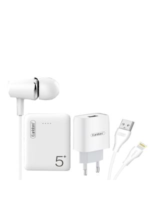 EARLDOM 2020 4in1 Power Back - Fast Charging / Data Cable (lightning) - Charging Adaptor - Earphones - Color : White 5000mAh