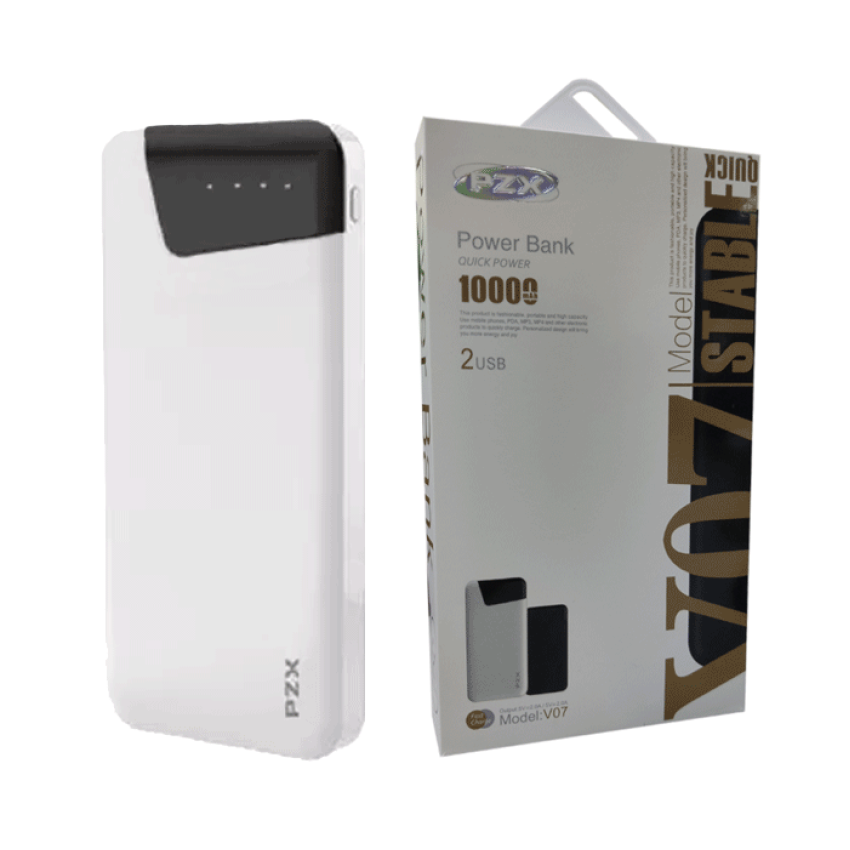 PZX- V07 Power Bank 10000Mah 2 USB Ports - Χρώμα: Λευκό