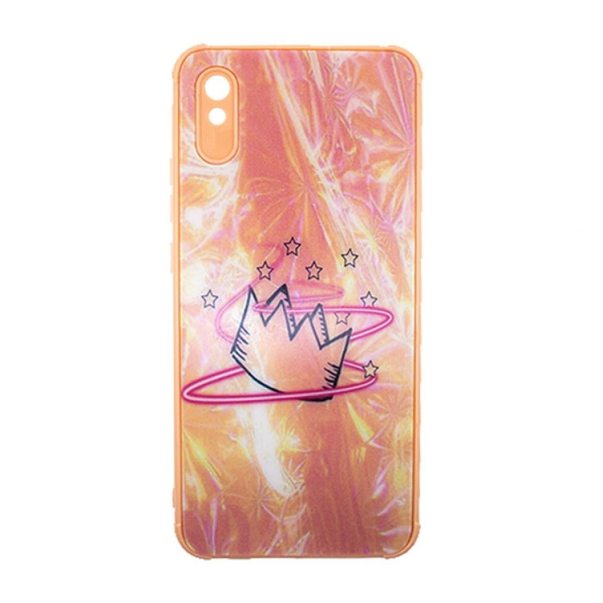 Θήκη Πλάτης Πλαστική με Σχέδια για Xiaomi Redmi 9A/9i/9AT - Χρώμα: Απαλό Ρόζ με Στέμμα