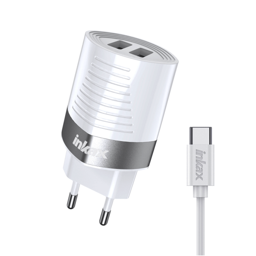 Inkax Φορτιστής με 2 Θύρες USB-A και Καλώδιο Type-C (CD-79) - Χρώμα: Λευκό