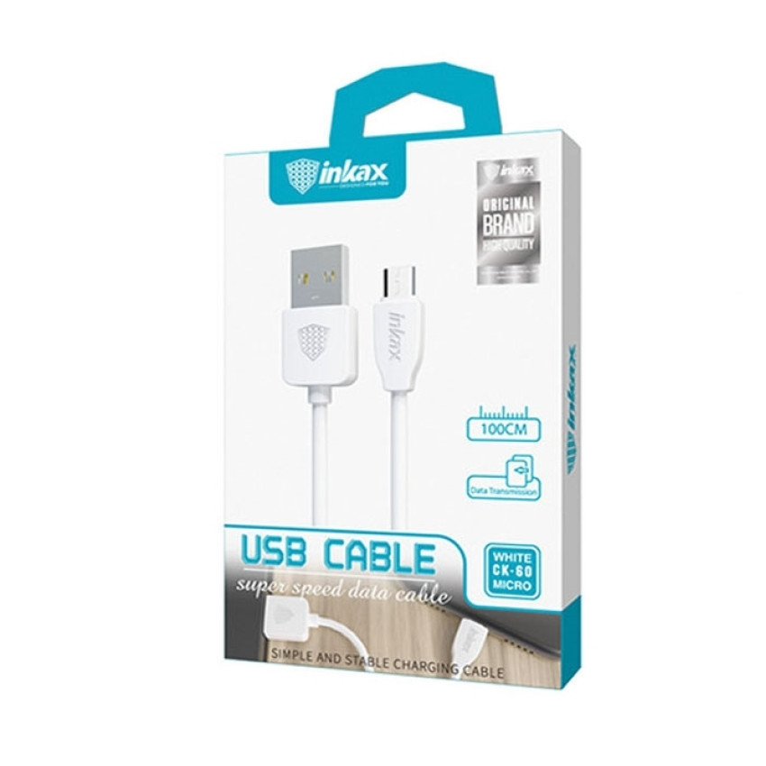inkax- CK-60  Micro USB 2.1Α  Kαλώδιο Φόρτισης 1m - Χρώμα: Λευκό