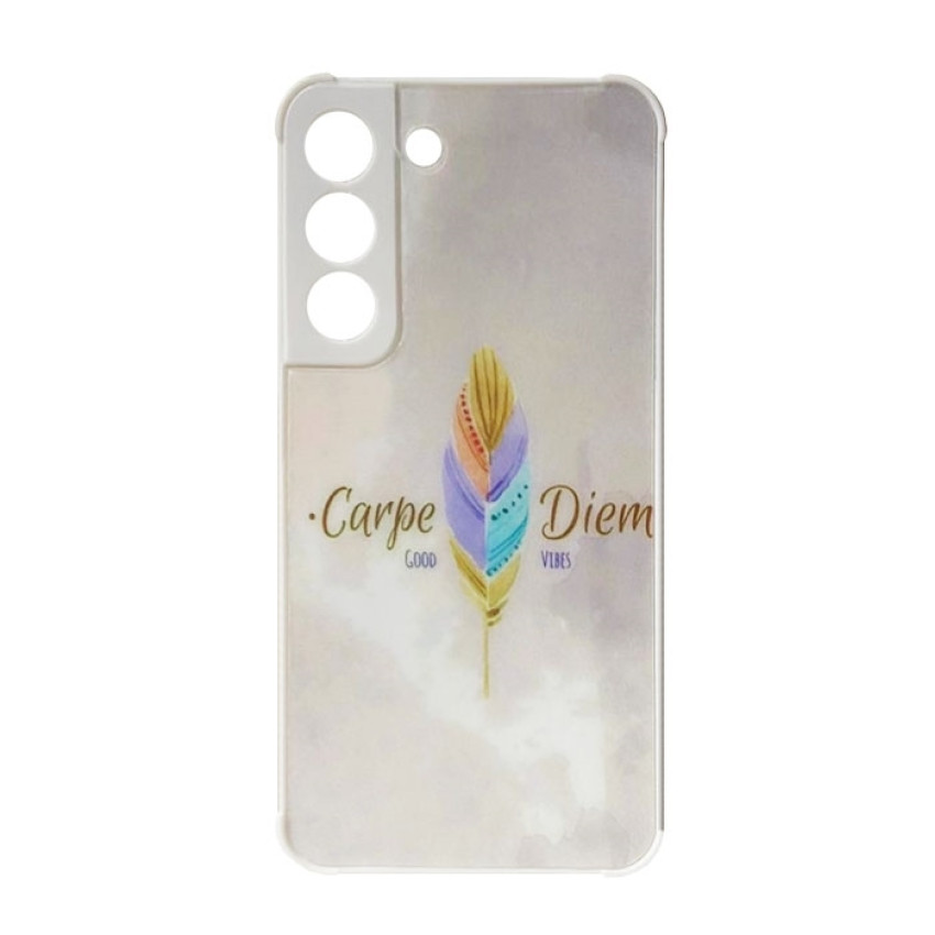 Θήκη Πλάτης Πλαστική με Σχέδια για Samsung Galaxy S22 S901 - Χρώμα: Λευκό με Χρωματιστό Φτερό