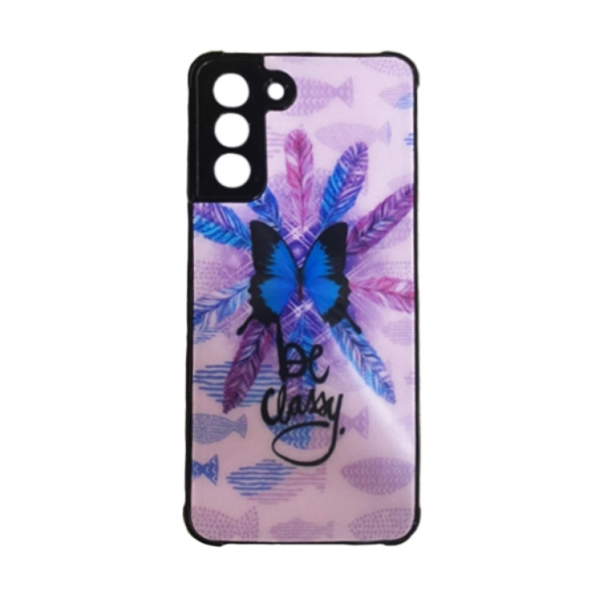 Θήκη Πλάτης Πλαστική με Σχέδια για Samsung Galaxy S21 - Χρώμα: Μωβ με Πεταλούδα