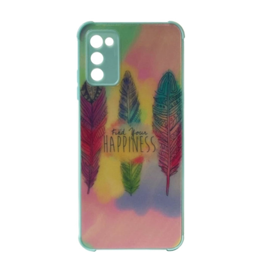 Θήκη Πλάτης Πλαστική με Σχέδια για Samsung Galaxy A03s A037 - Χρώμα: Γαλάζιο με Φτέρα