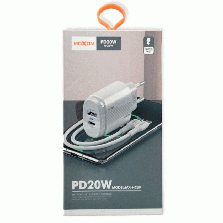 Moxom MX-HC89 Φορτιστής με Θύρα USB-A & USB-C και Καλώδιο USB-C 20W - Χρώμα: Λευκό