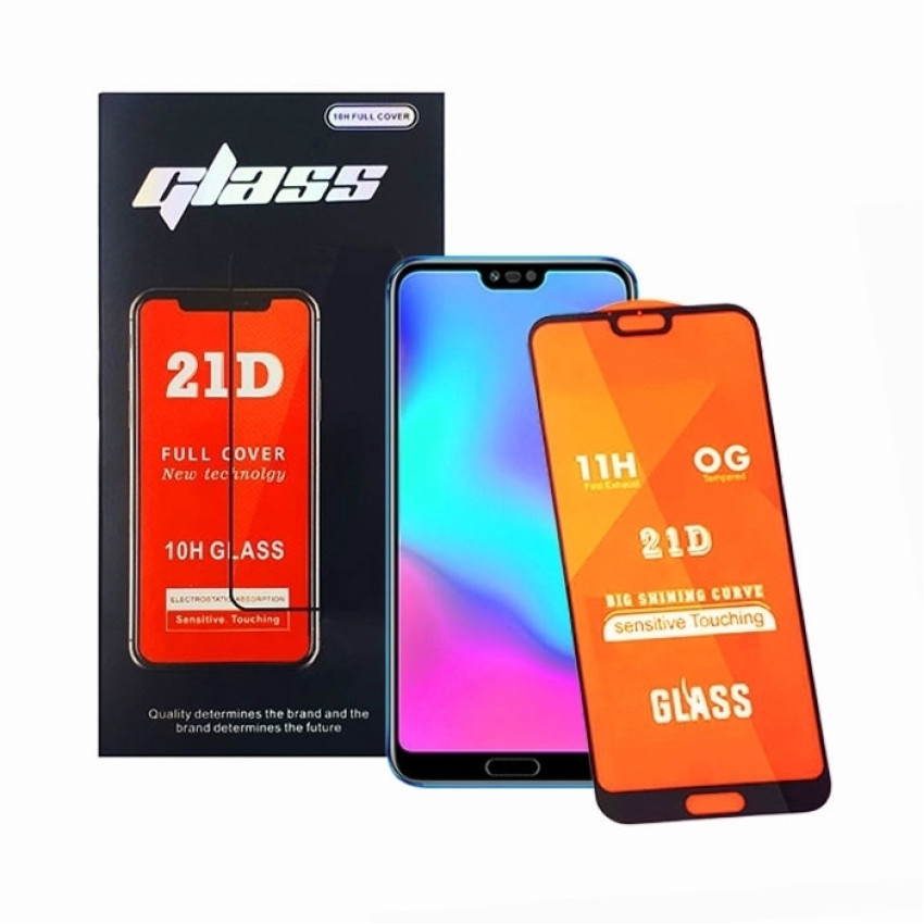 Full Cover Full Glue Tζαμάκι Προστασίας Οθόνης για Huawei Y6P - Χρώμα: Μαύρο