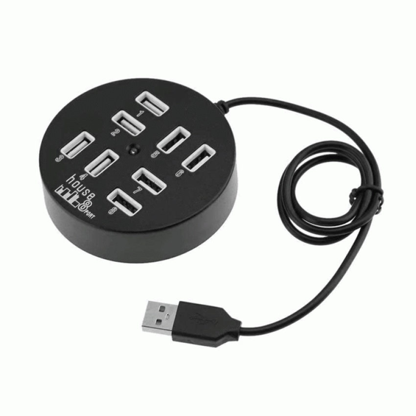USB 2.0 Hub 8 Θυρών με Σύνδεση USB-A 60cm P-2108 - Χρώμα: Μαύρο
