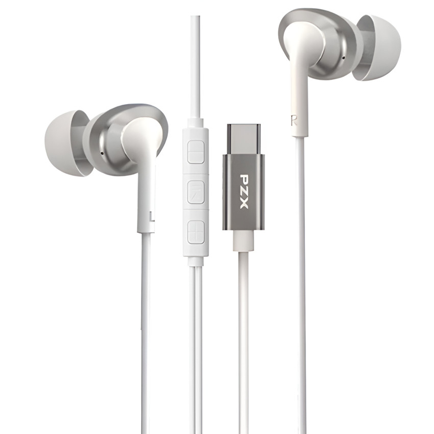 PZX 1583 Ενσύρματα Ακουστικά in-Ear Wired Type-C Earphone 1.2m - Χρώμα: Λευκό