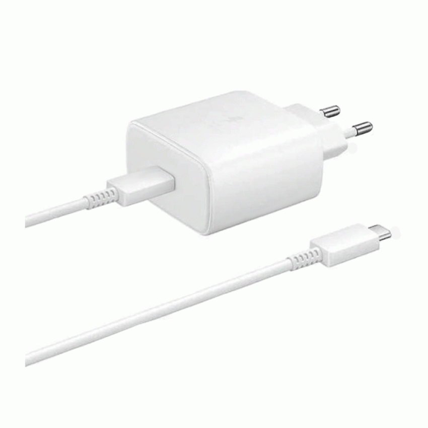 Γρήγορος Φορτιστής για SmartPhone με 1 USB-C Θύρα & Καλώδιο Type-C σε Type-C 45W - Χρώμα: Άσπρο