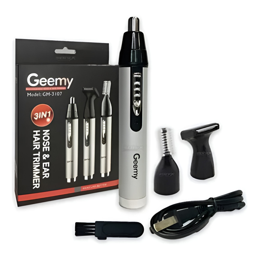 Geemy GM-3107 Trimmer Επαναφορτιζόμενη Μηχανή Ανδρική Προσώπου Μύτης Φρυδιών & Αυτιών - Χρώμα: Μαύρο / Ασημί