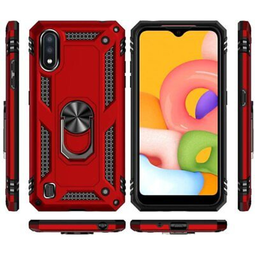 Σκληρή Θήκη Πλάτης Armor με Βάση Στήριξης για Samsung Galaxy A01 - Χρώμα: Κόκκινο