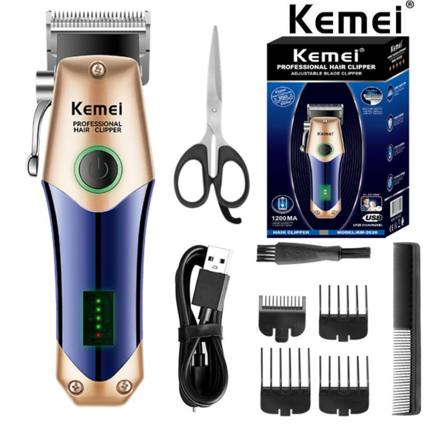 KEMEI KM-2620 Επαναφορτιζόμενη Κουρευτική Μηχανή - Χρώμα: Μπλε / Χρυσό