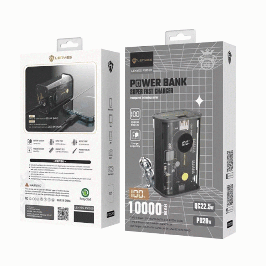 Lenyes PX152D Powerbank Fast Charging 10.000Mah 22.5W - Χρώμα: Μαύρο