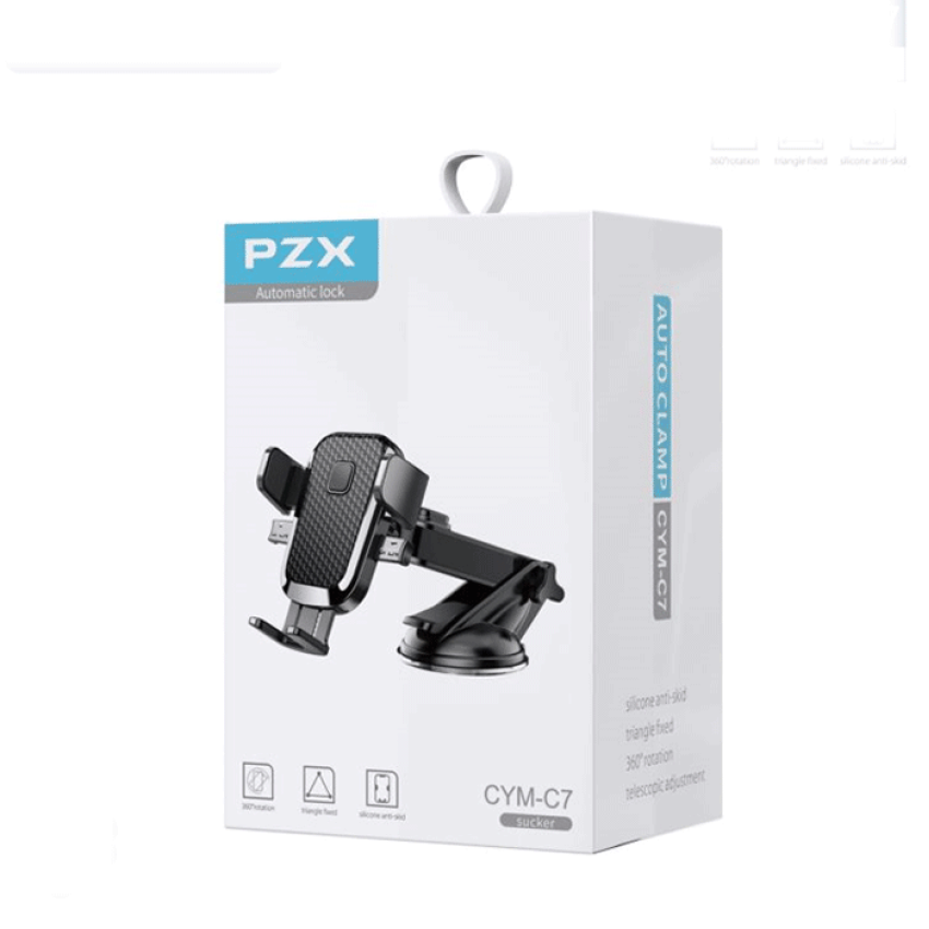 PZX CYM-C7 Βάση Κινητού Αυτοκινήτου με Ρυθμιζόμενα Άγκιστρα - Χρώμα: Μαύρο