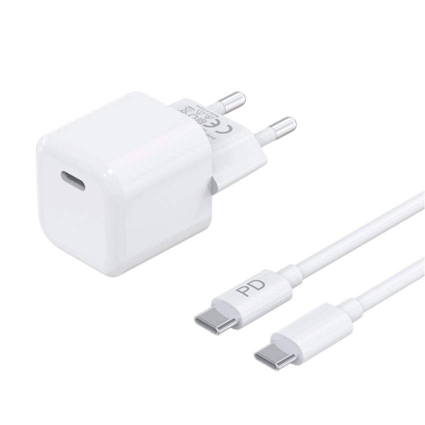 PZX P45 PD Fast Charging Φορτιστής SmartPhone με 1 Θύρα Type-C & Καλώδιο Type-C σε Type-C 20W - Χρώμα: Λευκό