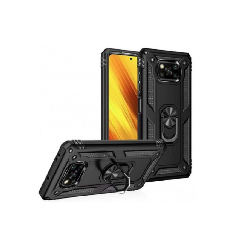 Σκληρή Θήκη Πλάτης Armor με Βάση Στήριξης για Xiaomi Poco X3/Poco X3 Pro/Poco X3 NFC - Χρώμα: Μαύρο
