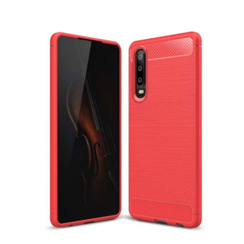 Θήκη Πλάτης Σιλικόνης Carbon για Huawei P30 - Χρώμα: Κόκκινο