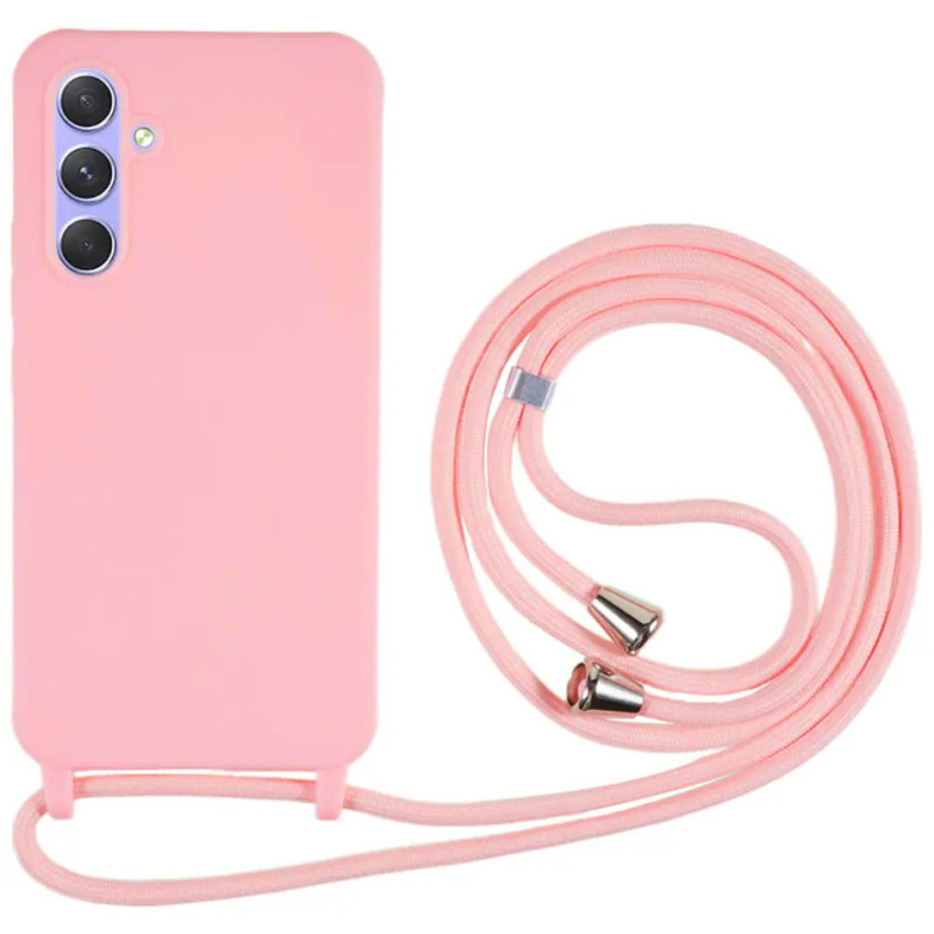 Θήκη Πλάτης Σιλικόνης με Λουράκι για Samsung Galaxy A25 5G - Χρώμα: Ροζ