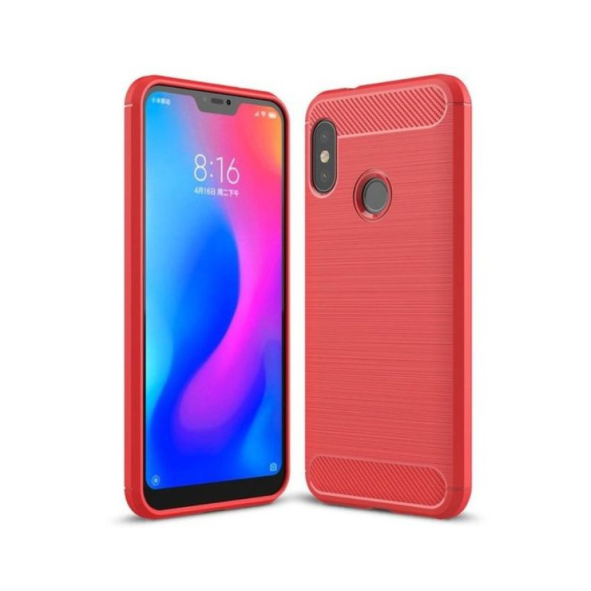 Θήκη Πλάτης Σιλικόνης Carbon για Xiaomi Redmi 6 - Χρώμα: Κόκκινο