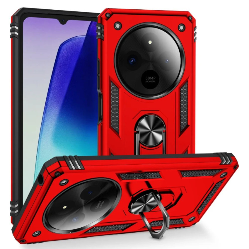 Σκληρή Θήκη Πλάτης Armor με Βάση Στήριξης για Xiaomi Redmi 14C - Χρώμα: Κόκκινο