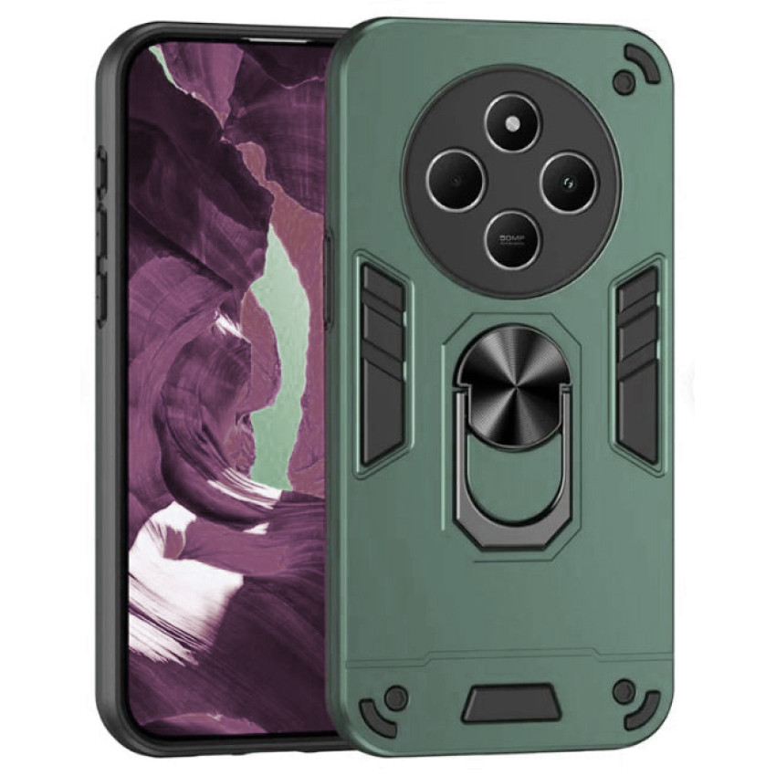 Σκληρή Θήκη Πλάτης Armor με Βάση Στήριξης για Xiaomi Redmi 14C - Χρώμα: Σκούρο Πράσινο