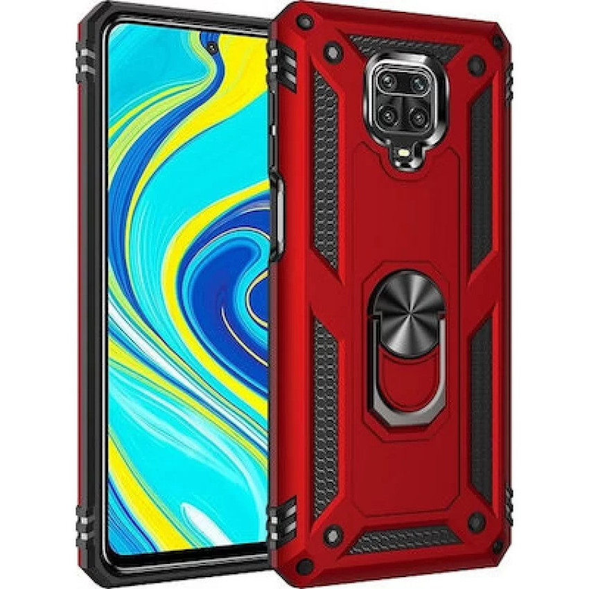 Σκληρή Θήκη Πλάτης Armor με Βάση Στήριξης για Xiaomi Redmi Note 9S/Redmi Note 9 Pro - Χρώμα: Κόκκινο