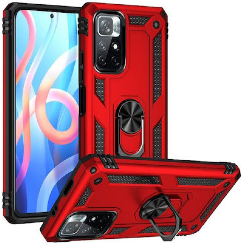 Σκληρή Θήκη Πλάτης Armor με Βάση Στήριξης για Xiaomi Redmi Note 11 5G - Χρώμα: Κόκκινο