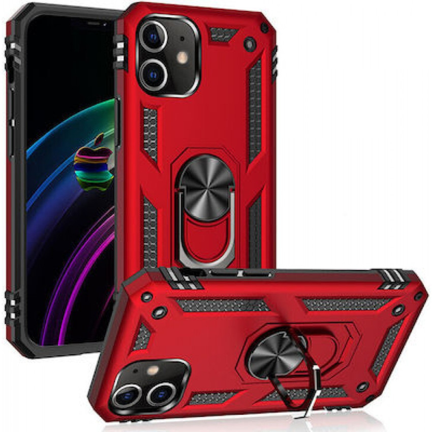 Σκληρή Θήκη Πλάτης Motomo με Δαχτυλίδι για Apple iPhone 12 Pro Max - Χρώμα: Κόκκινο