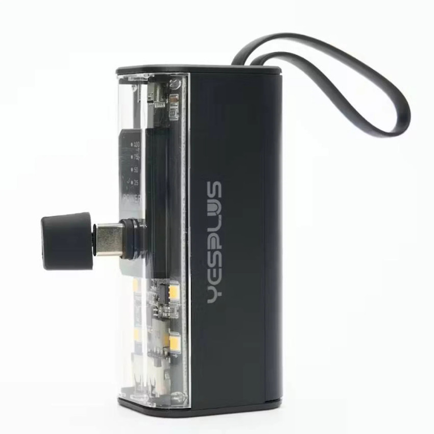 YESPLUS YS-929 Μίνι PowerBank Γρήγορης Φόρτισης με Θύρα USB-A & Καλώδιο Type-C & Lightning 5000mAh - Χρώμα: Μαύρο